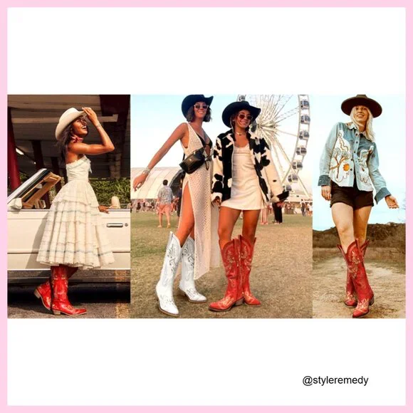 Knee High Western Boots Rhinestone Embroidered Pointed Toe Chunky Heel - Picture 7 of 7